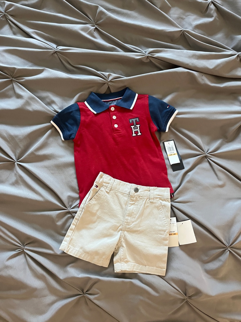 Tommy Hilfiger Red & Navy Polo with Khaki Shorts Set